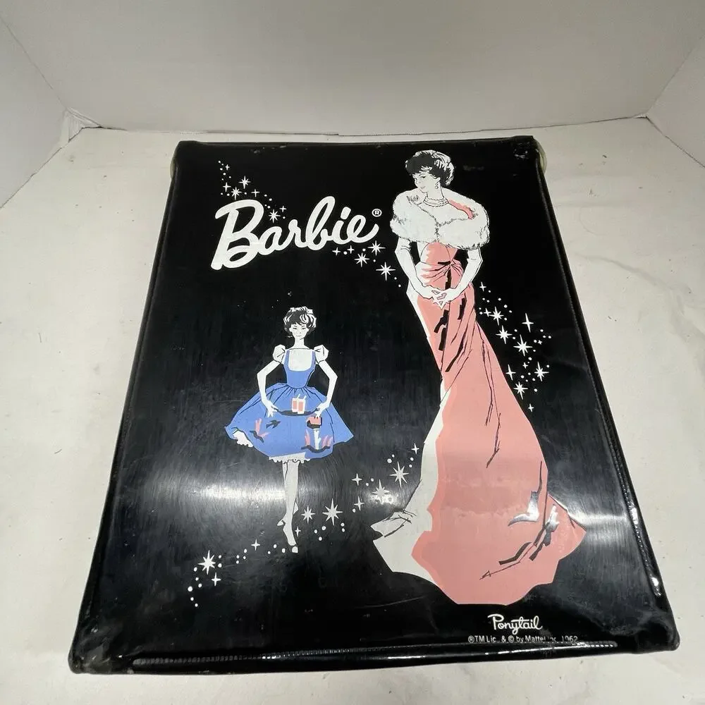Original Vtg 1962 Barbie Doll Black Vinyl Wardrobe Carry Case Enchanted Evening